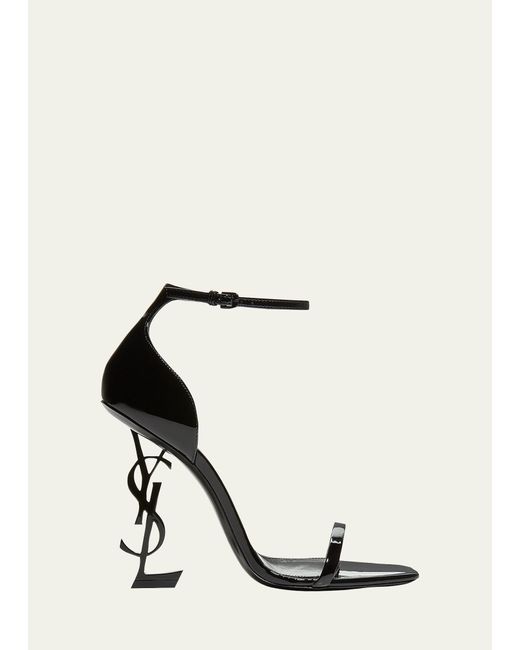 Saint Laurent White Opyum Ysl Logo-heel Sandals With Black Hardware