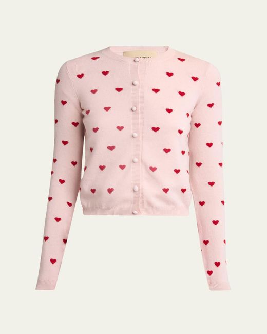 Valentino Garavani Pink Jacquard Hearts Wool-Cashmere Cardigan