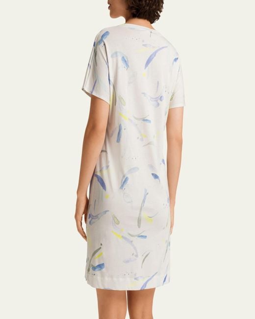 Hanro White Watercolor-Print Sleep & Lounge Nightgown