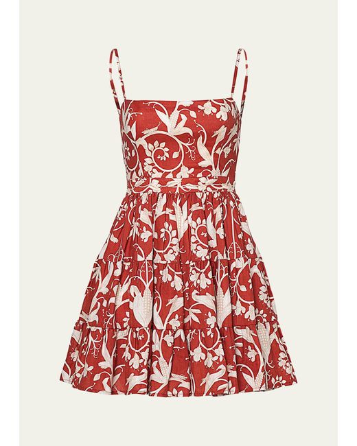 Agua Bendita Red Lima Floral Embroidery Linen Mini Dress