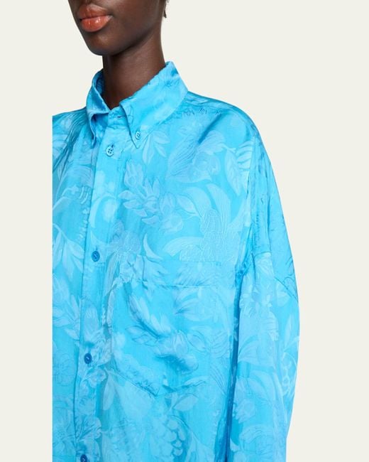 Balenciaga Blue Long-Sleeve Button-Down Cocoon Shirt