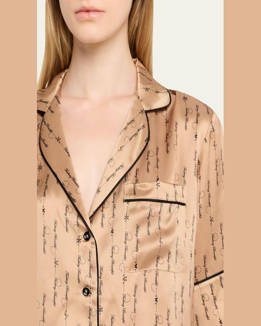 Kiki de Montparnasse Natural Script-Print Silk Lounge Top