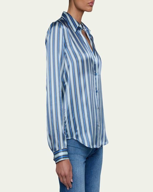 L'Agence Blue Tyler Striped Silk Button-Front Blouse