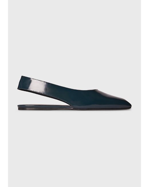 The Row Sharp Patent Flat Slingback Sandals in Blue | Lyst
