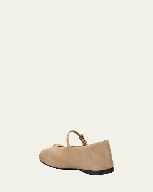 Prada Suede Mary Jane Ballerina Flats in Natural | Lyst