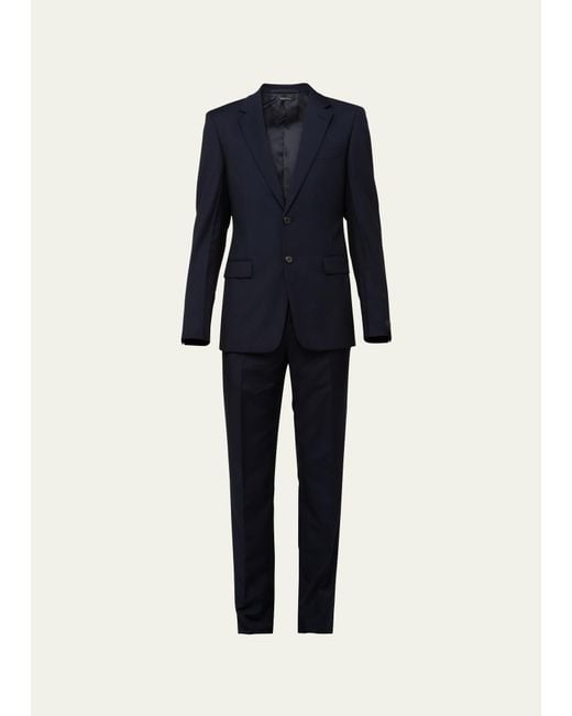 Prada Blue Solid Wool-mohair Suit for men
