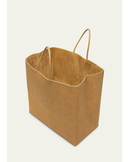 Bottega Veneta Natural Medium Raw Paper Leather Top-handle Bag