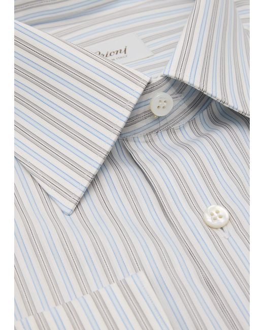 Brioni Gray Cotton Stripe Dress Shirt for men