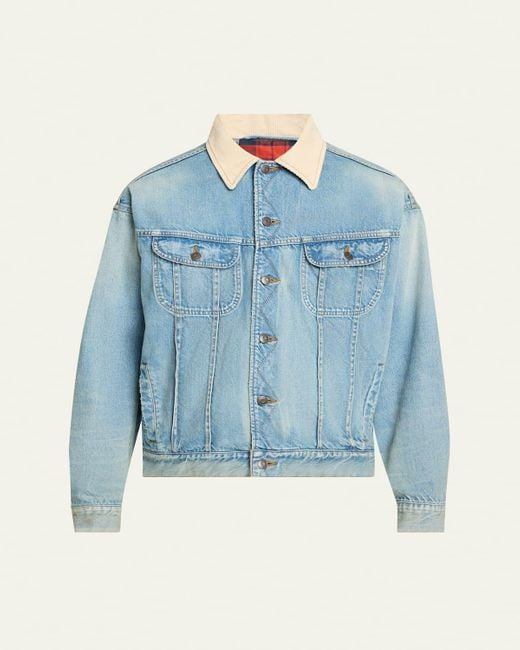 The Row Blue Denim Jacket With Corduroy Collar for men