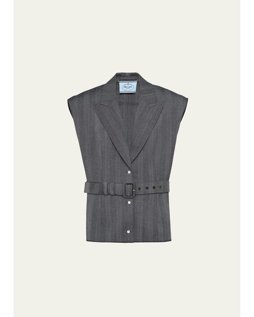 Prada Blue Single-breasted Pinstripe Wool Vest