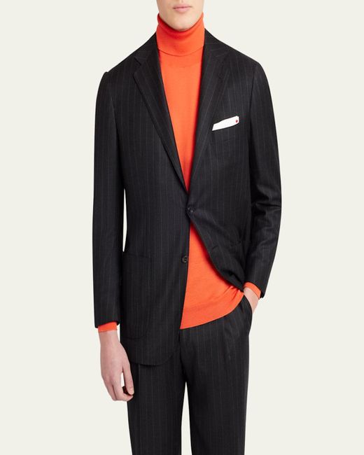 Kiton Black Wool Chalk Stripe Two-Piece Suit for men