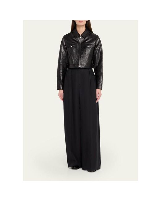 Re/done Black Leather Crop Trucker Jacket
