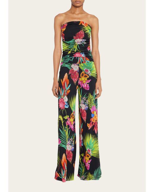 Island Fever White Floral Strapless Tie Front Stretchy Bandeau Tropical  Print Pattern Two Piece Pants Jumpsuit – Indie XO
