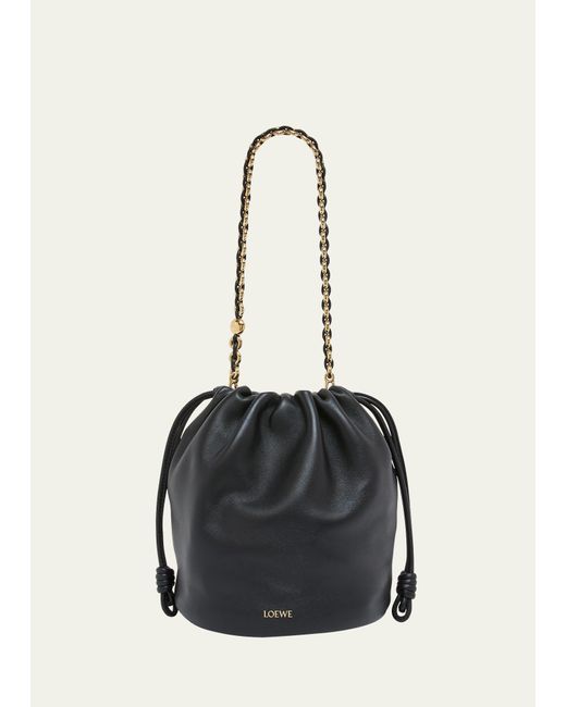Loewe Black X Paula's Ibiza Flamenco Bucket Bag In Napa Leather With Chain