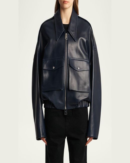Khaite Blue Owey Leather Bomber Jacket