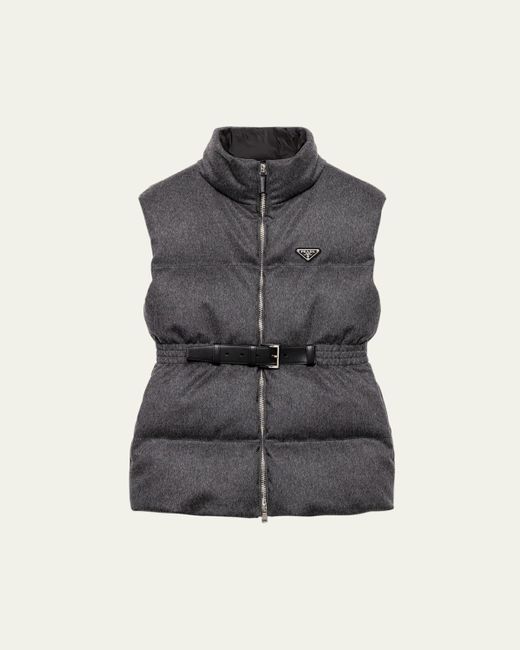 Prada Black Belted Velvet Down Puffer Jacket
