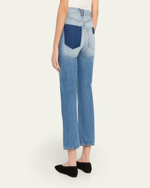 Veronica Beard Blue Dylan Patchwork High-Rise Ankle Jeans