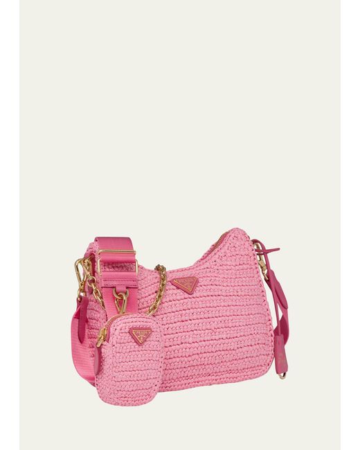 Prada Pink Re-edition 2005 Raffia Chain Shoulder Bag