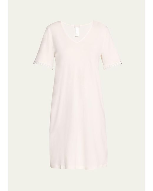 Hanro Natural Rosa Embroidered-trim Cotton Nightgown