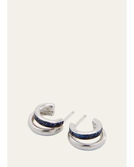 Pomellato Natural Together 18k White Gold And Sapphire Double Hoop Earrings