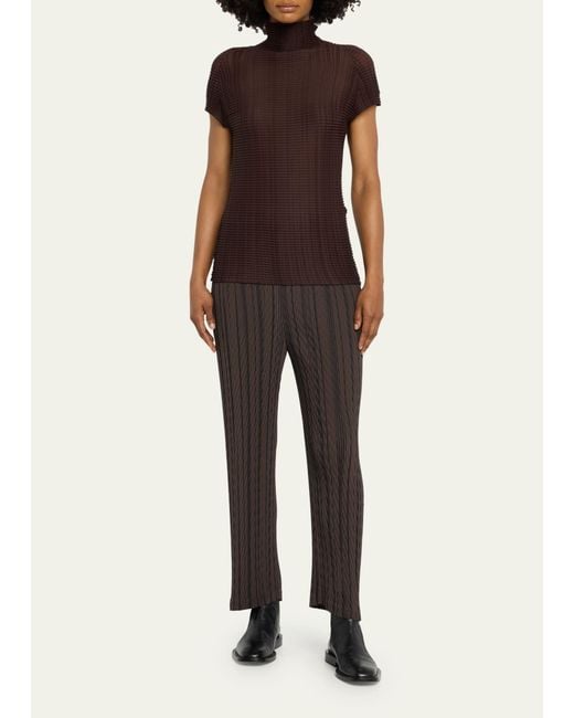 Issey Miyake Brown Wooly Pleats-38 High-neck Top