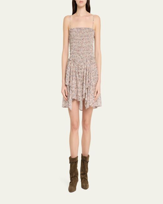 Isabel Marant Natural Anka Smocked Printed Cotton Voile Dress