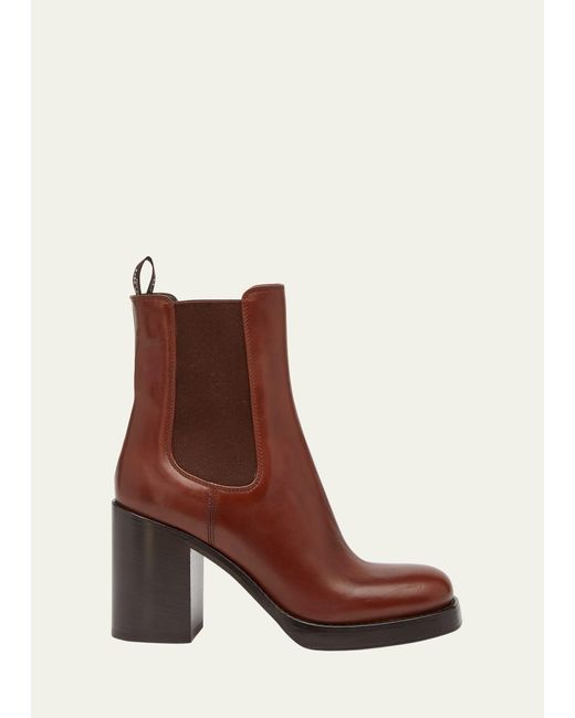 Prada Brown Leather Heeled Chelsea Boots