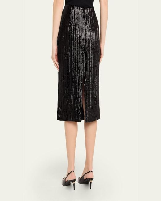 Prabal Gurung Black Sequined Plisse Pencil Skirt