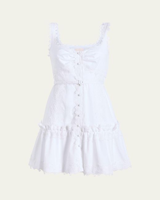 Cinq À Sept White Aziza Embellished Button-Front Mini Dress
