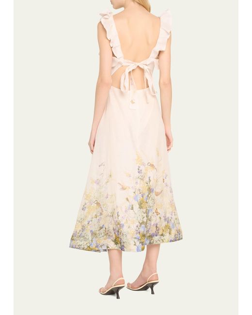 Zimmermann Natural Harmony Floral Frilled Midi Dress