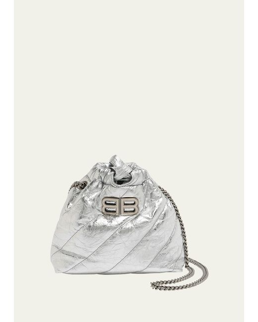 Balenciaga White Crush Xs Metallic Quilted Bucket Bag