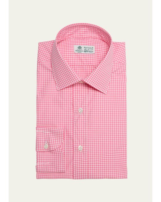 Luigi Borrelli Napoli Pink Cotton Gingham Check Dress Shirt for men