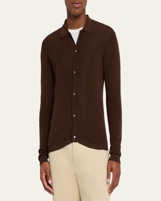 Officine Generale Brown Brent Slim Knit Button-Down Shirt for men