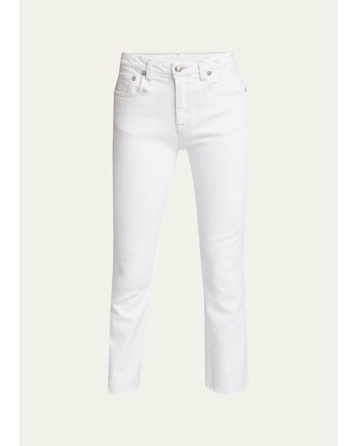R13 White Kick Fit Cropped Flared Jeans
