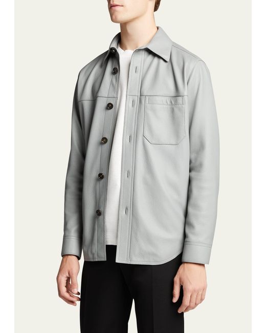 Brioni White Solid Deerskin Shirt Jacket for men