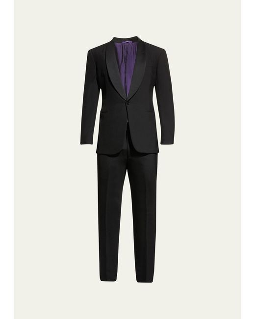 Ralph Lauren Purple Label Blue Gregory Wool Barathea Shawl Tuxedo for men