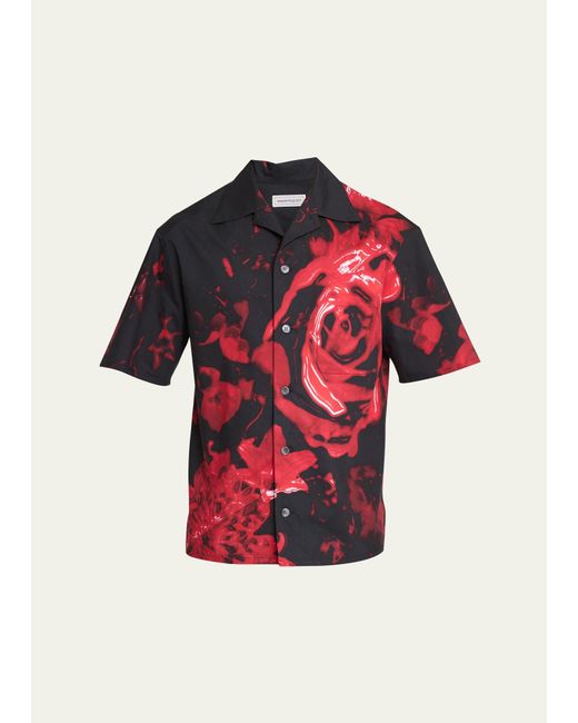 Alexander McQueen Red Floral Wax Seal Print Camp Shirt for men