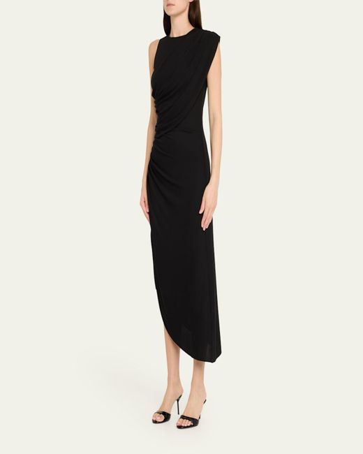 Halston Heritage Black Gabrielle Draped Matte Jersey Midi Dress