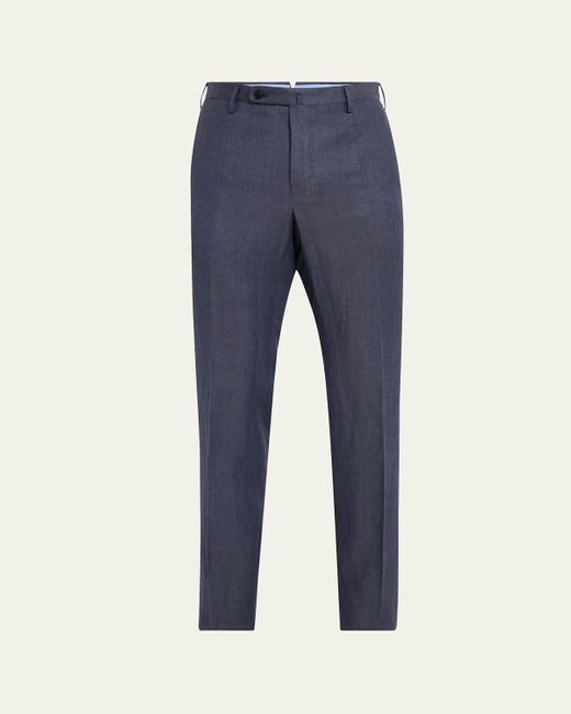 Incotex Blue Flat-Front Luxe Twill Trousers for men