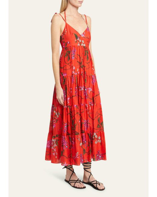 Erdem Floral-print Strappy Ties Tiered Midi Dress