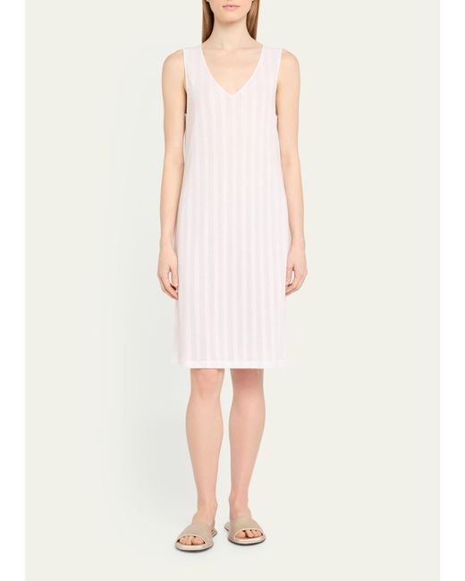 Hanro White Simone Striped Organic Cotton Nightgown