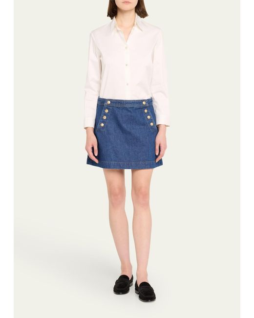 FRAME Blue Sailor Snap Denim Mini Skirt