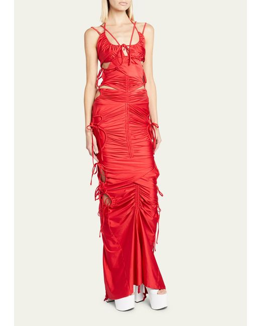Balenciaga Red Patched Bikini Dress With Cutout Details