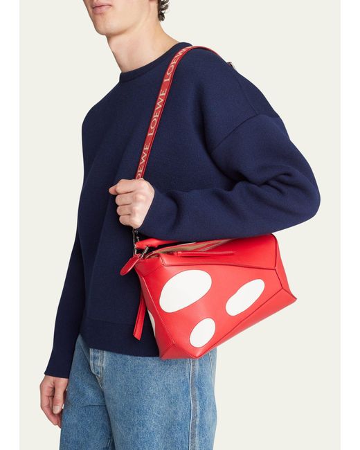Loewe Red Puzzle Edge Mushroom Leather Crossbody Bag for men