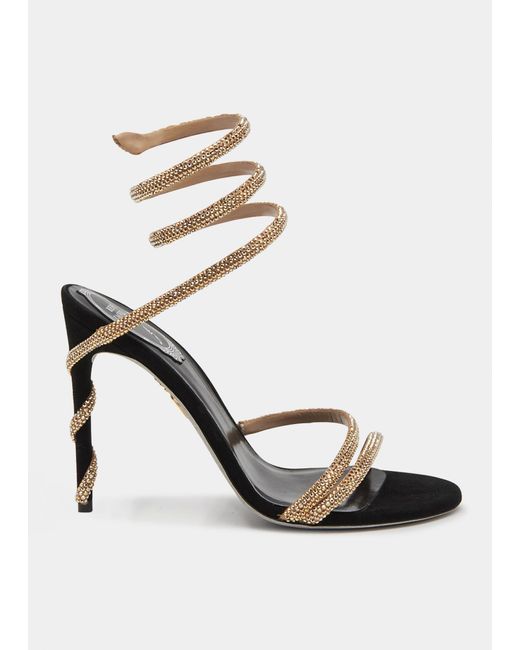 Rene Caovilla Cleo 105mm Strass Snake-wrap Sandals in White | Lyst