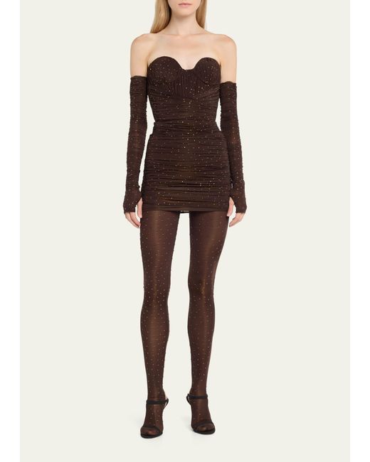 Alex Perry Brown Crystal Jersey Stockings
