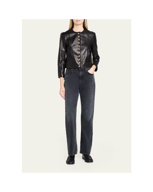 R13 Black Front-Snap Leather Jacket