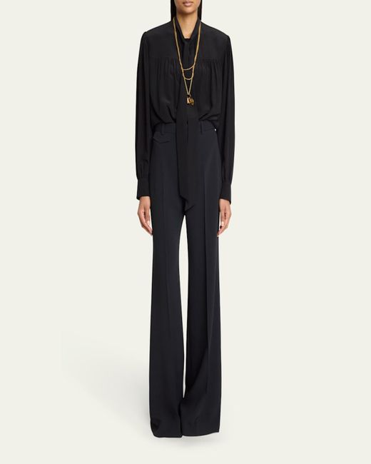 Chloé Black Organic Silk Crepe De Chine Neck-Scarf Blouse