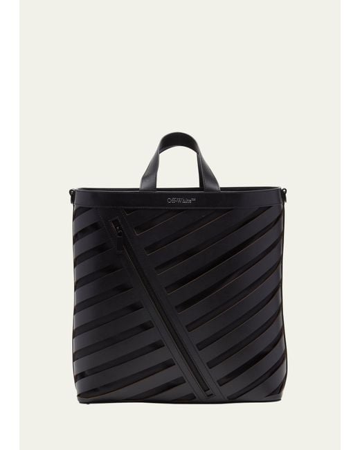 OFF-WHITE: Off White saffiano leather tote bag with diagonal print