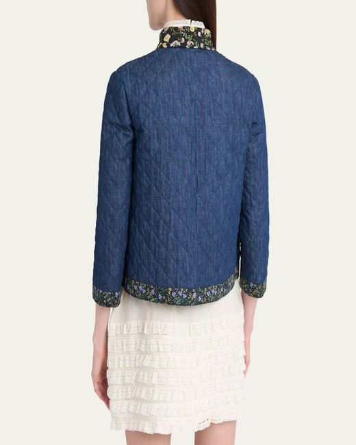 Valentino Garavani Blue Open-Front Quilted Chambray Jacket
